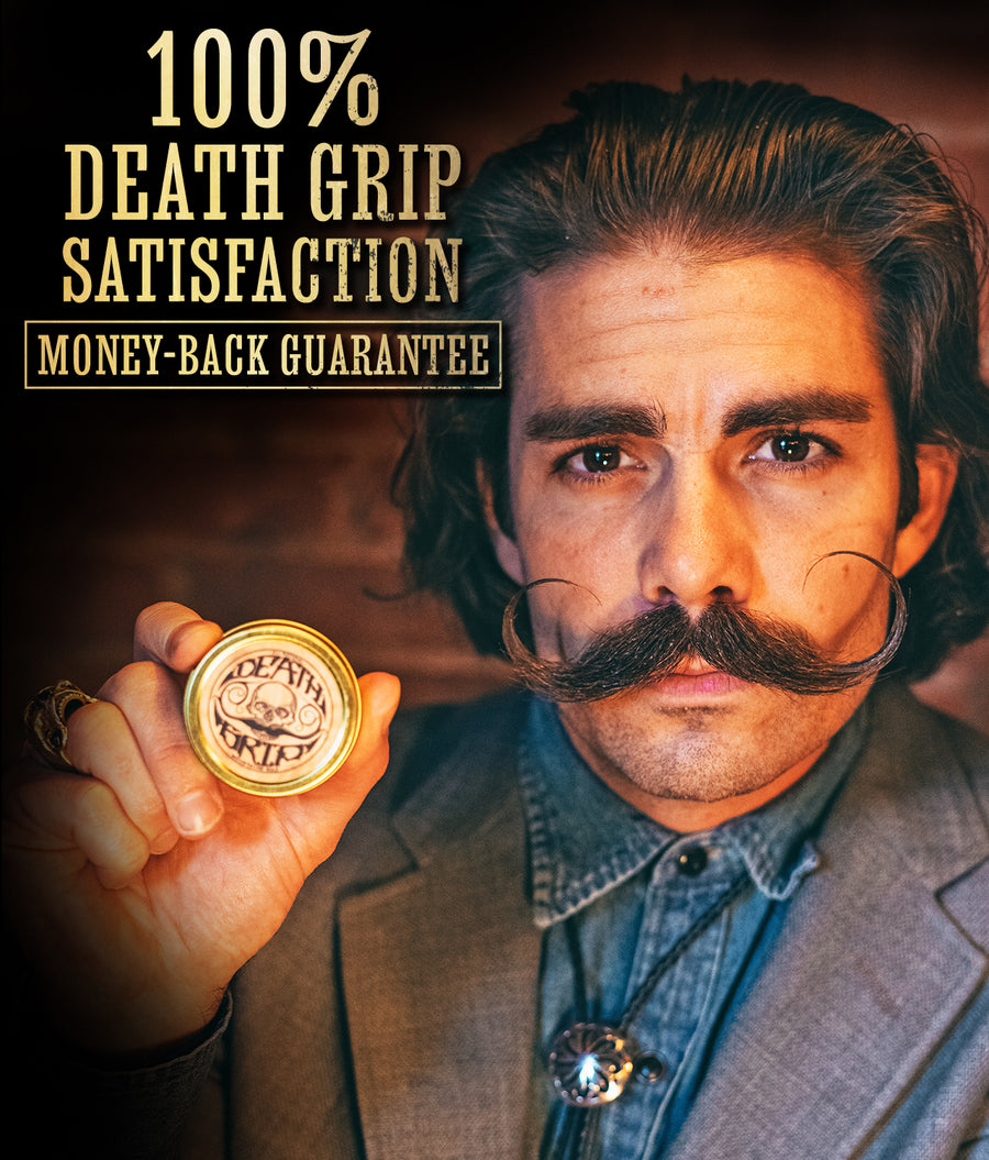 Best Mustache Wax (moustache) by Death Grip - extra strong mustash wax holds all day - perfect for men grooming white brown black or grey handlebar mustaches (1ounce) 100% all-natural no fragrance added