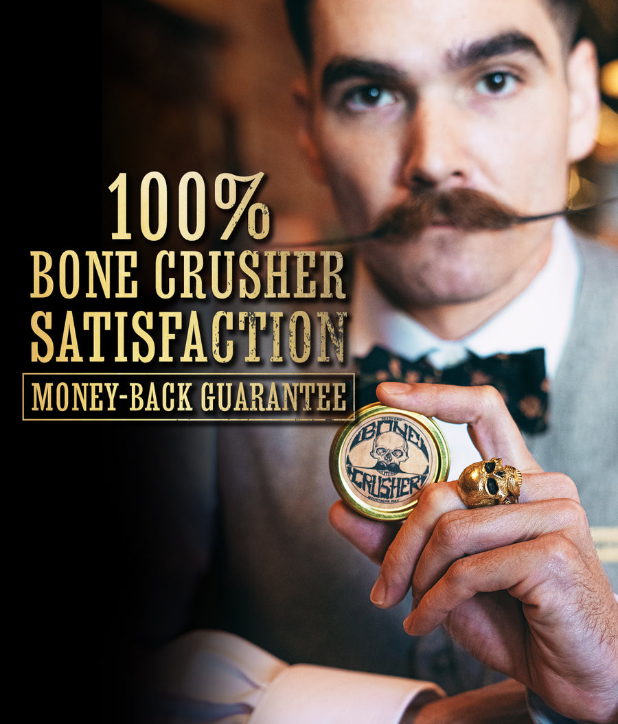 Mustache Wax Extra Strong Hold Grooming For Men - 1oz Bone Crusher Moustache & Beard Wax Tin - Perfect For Handlebar Dali English Curly Mustaches By Death Grip - Heat Source Recommended