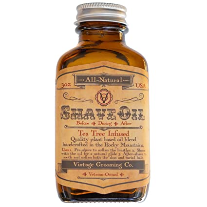 Shave Oil Tea Tree Pre-shave Soften Bristles - For All Natural Razor Glide - Before During & AfterShave To Soothe & Soften Skin & Facial Hair by Vintage Grooming - Made In The USA