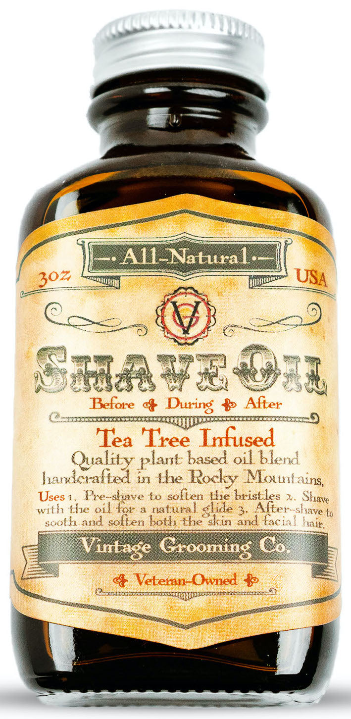 Vintage All-Natural Shave Oil, Tea Tree (3oz) - The Vintage